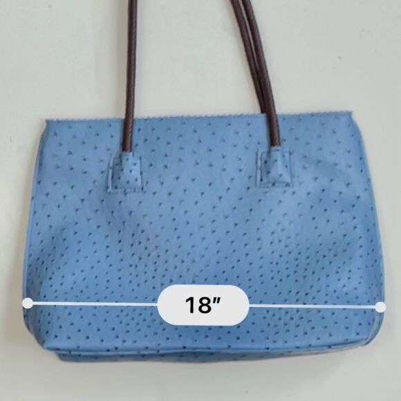 Milan Chiva Tote Bag Large Ostrich Shoulder Handbags Top Handle Zipper Blue - Picture 6 of 15